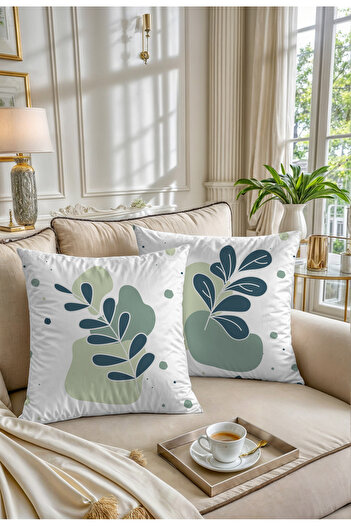 Hayal Dekoratif Bohemian Boho Themed Green and White Colored Decorative Gift 4-Piece Sofa Cushion - Throw Pillow Cover Set