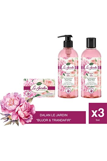 Dalan Le Jardin Rose 3 in 1 Set – Solid Soap, Liquid Soap and Rose Scented Shower Gel