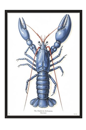 Postifull Black Framed Poster, Crab, Illustration, Blue Color Poster, Summer Selection 2025, No:109575