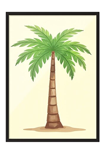 Postifull Black Framed Poster, Palm Tree, Illustration, Green Color Poster, 2025 Summer Selection, No:109594