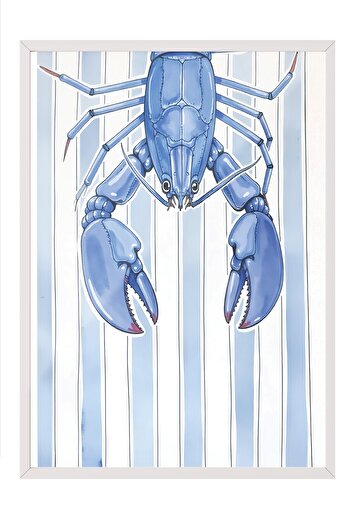 Postifull White Framed Poster Painting, Blue Lobster, Illustration, Blue Color Poster, 2025 Summer Selection, No:109