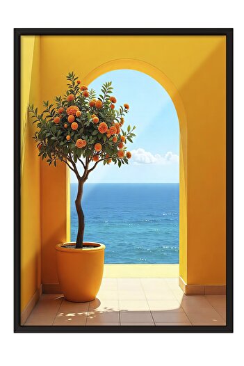 Postifull Black Framed Poster, Seascape, Photo, Yellow Color Poster, 2025 Summer Selection, No:109560