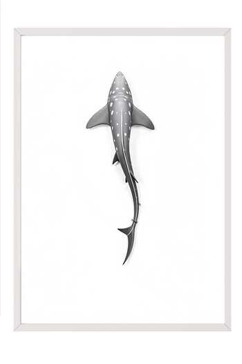 Postifull White Framed Poster, Long Whale, Illustration, Gray Color Poster, 2025 Summer Selection, No:109610