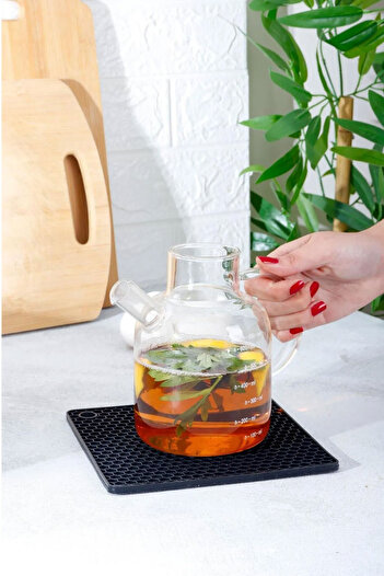 SİHİRLİ AYAKLAR Black Silicone Hangable Trivet Square Trivet 17X17Cm