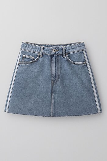 Bluewhite High Waist Tasseled Mini Jean Skirt