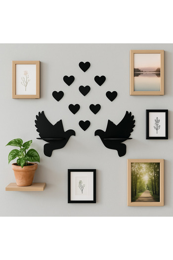 Numa Concept Double Dove Wooden 2-Piece Dove Wall Shelf (30X28 cm)