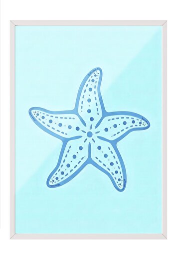 Postifull White Framed Poster, Seashell, Illustration, Blue Color Poster, 2025 Summer Selection, No:109683