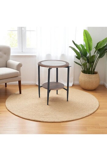 mr-everything A luxurious round serving table that combines the elegance of white and walnut wood with metal legs, ideal as a side piece.