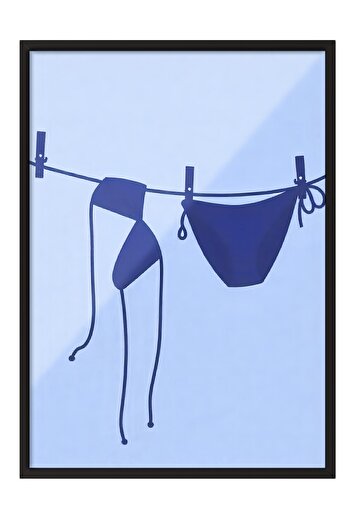 Postifull Black Framed Painting, Bikinis, Illustration, Blue Color Poster, Summer Selection of 2025, No:109734