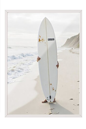 Postifull White Framed Painting, Surfboard, Photo, White Color Poster, 2025 Summer Selection, No:109746