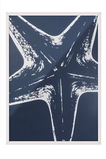 Postifull White Framed Painting, Blue Starfish, Illustration, Blue Color Poster, 2025 Summer Selection, No:1097