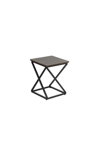 mr-everything Elegant square serving table with a dark wood top and black metal base, perfect as a side table for a sofa or bed.