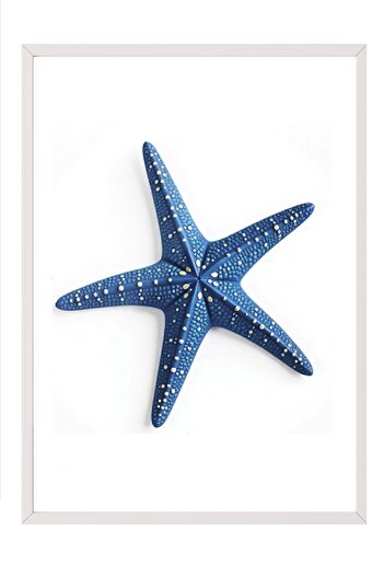 Postifull White Framed Painting, Starfish, Illustration, Blue Color Poster, 2025 Summer Selection, No:109730