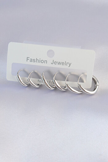 Toptan Bulurum Brass Silver Color Oval Earring Set