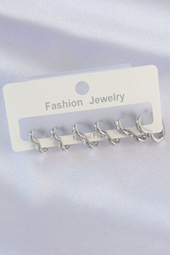 Toptan Bulurum Brass Silver Color Heart Model Earring Set