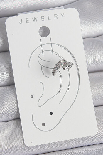 Toptan Bulurum Brass Silver Color Zircon Stone Women's Cartilage Earrings