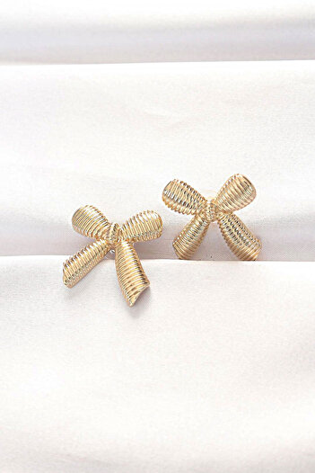 Toptan Bulurum Brass Gold Color Bow Earrings