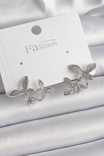 Toptan Bulurum Brass Silver Color Zircon Stone Model Women's Earrings