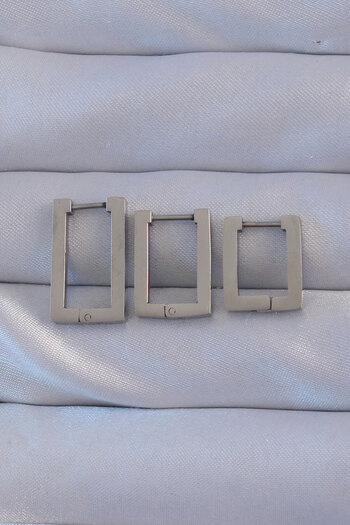 Toptan Bulurum 316L Steel Silver Color Rectangular Earring Set