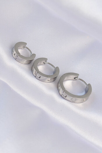 Toptan Bulurum 316L Steel Silver Color Zircon Stone Model 3-Piece Hoop Earrings