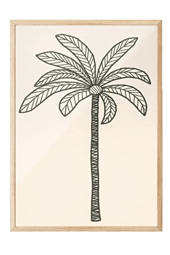 Postifull Wooden Framed Poster, Palm Tree, Illustration, Gray Color Poster, Summer Selection 2025, No:109595