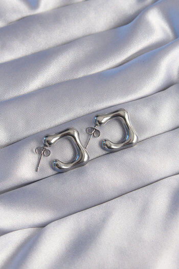 Toptan Bulurum 316L Steel Silver Color Minimal Bubble Earrings