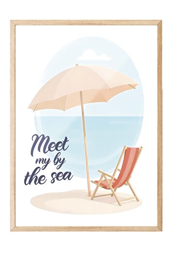 Postifull Wooden Framed Poster, Seaside Meeting, Illustration, Blue Color Poster, 2025 Summer Selection, N