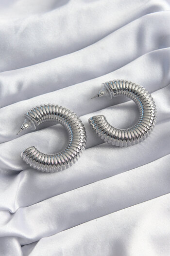 Toptan Bulurum Brass Silver Color Processing Hoop Model Women's Earrings