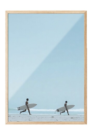 Postifull Wooden Framed Poster, Let's Surf, Photo, Blue Color Poster, 2025 Summer Selection, No:109654