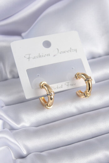 Toptan Bulurum Gold Color Zircon Stone Detail Ring Model Brass Women's Earrings