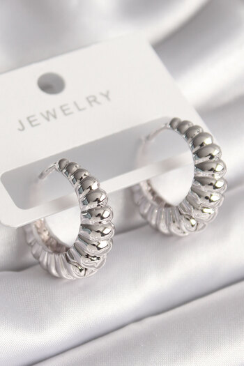 Toptan Bulurum Brass Silver Color Spiral Hoop Model Women's Earrings