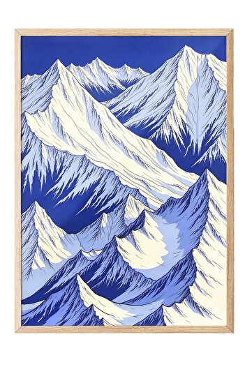 Postifull Wooden Framed Painting, Shining Mountains, Illustration, Blue Color Poster, 2025 Summer Selection, No:109725