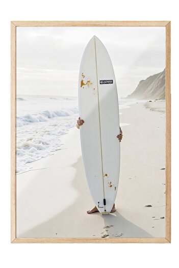 Postifull Wooden Framed Painting, Surfboard, Photo, White Color Poster, 2025 Summer Selection, No:109746