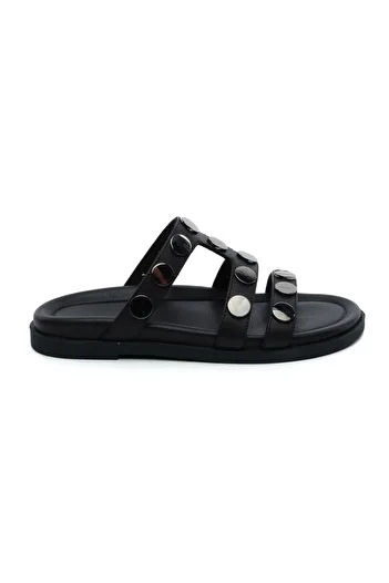 Greyder 34512 Black Genuine Leather Women's Slippers