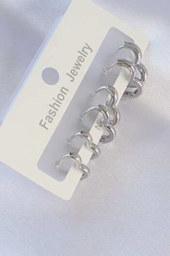 Toptan Bulurum Brass Silver Color Heart Model Earring Set