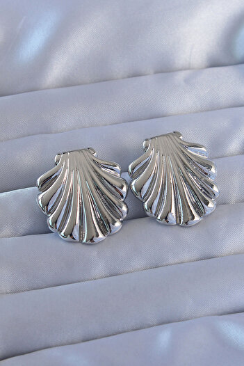 Toptan Bulurum 316L Steel Silver Color Oyster Model Earrings