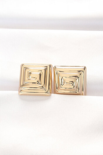 Toptan Bulurum Brass Gold Color Square Form Earrings