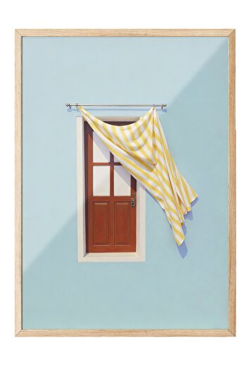 Postifull Wooden Framed Poster, Door and Yellow Curtain, Photo, Yellow Color Poster, Summer Selection of 2025, No:109700