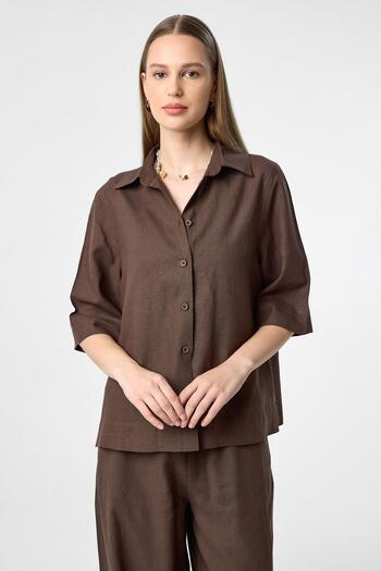 Antioch Brown Linen Blend Women's Shirt