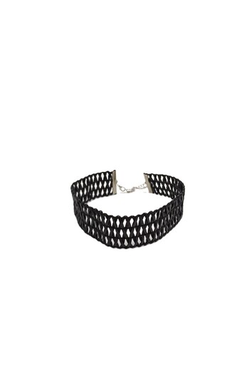 SYAZE Leather Choker and Bracelet Set - Black Knitted Pattern