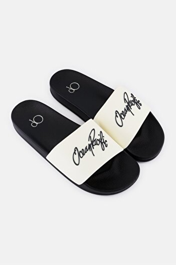 Ocean Pacific Men Brand Logo Slip On Slides, Off White