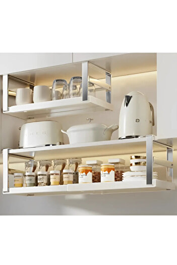 Herum Metal hanging support, extendable, storage, organization, Cream/Grey, 45.5-62.5 x 22 x 16.5 cm