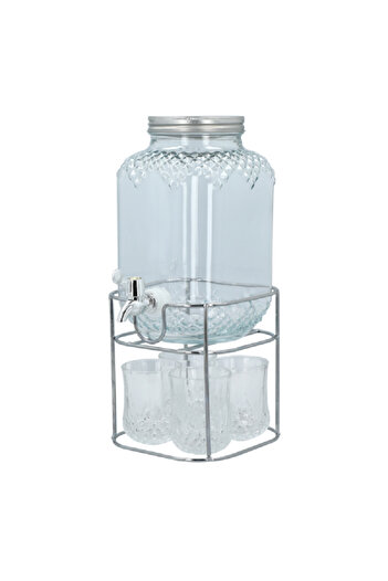 Bien Servi 6-Piece Durable and Elegant Design Beverage Dispenser Set Clear and Silver