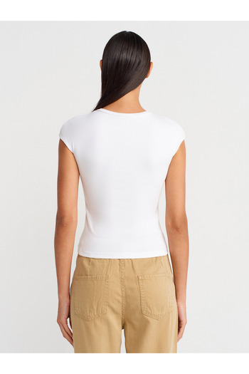 Dilvin 31887 Button Short Sleeve Top-White