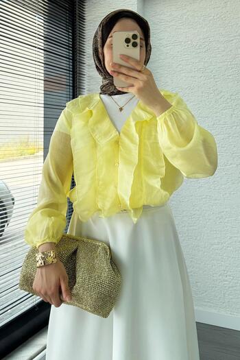 MELEK ARAZ Voile Fabric Blouse with Ruffle Detail - Yellow