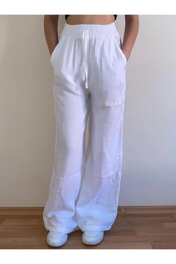 Mixray Muslin Palazzo Women's Trousers with Elastic Waist