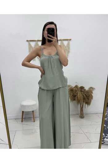 Maison La Femme Women's Rope Strap Blouse Loose Pocket Pants Set