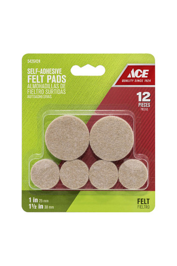 ACE 12-Piece Self Adhesive Table Chair Felt Pads Brown 1 and 1.5inch