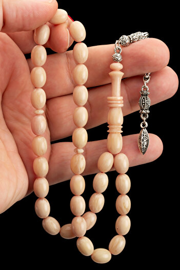 OTTOTESBİH Men's Gift 8X11Mm Katalin Prayer Beads, Bleeding Baga Prayer Beads White