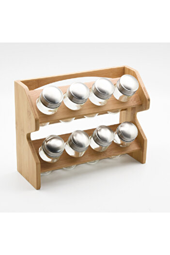 Bien Servi 8-Piece Bamboo Spice Jar Set with Stand Clear and Brown